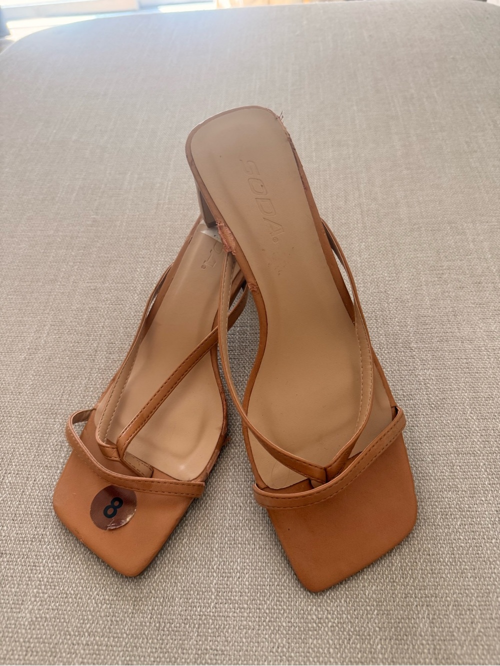 Soda Tan Brown Square-Toe Strappy Mule Sandals - Women